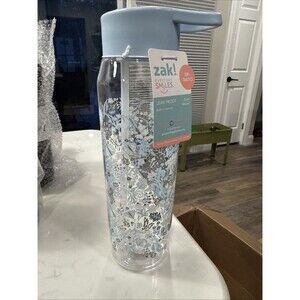 Zak! Water Bottle Leak Proof 32oz BPA Free Clear With Blue Pattern New